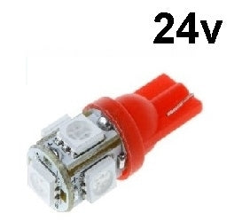 T10 - 24 volt - 5 LED - 5050 SMD - ROOD T10 - 24 volt - 5 LED - 5050 SMD - ROOD
